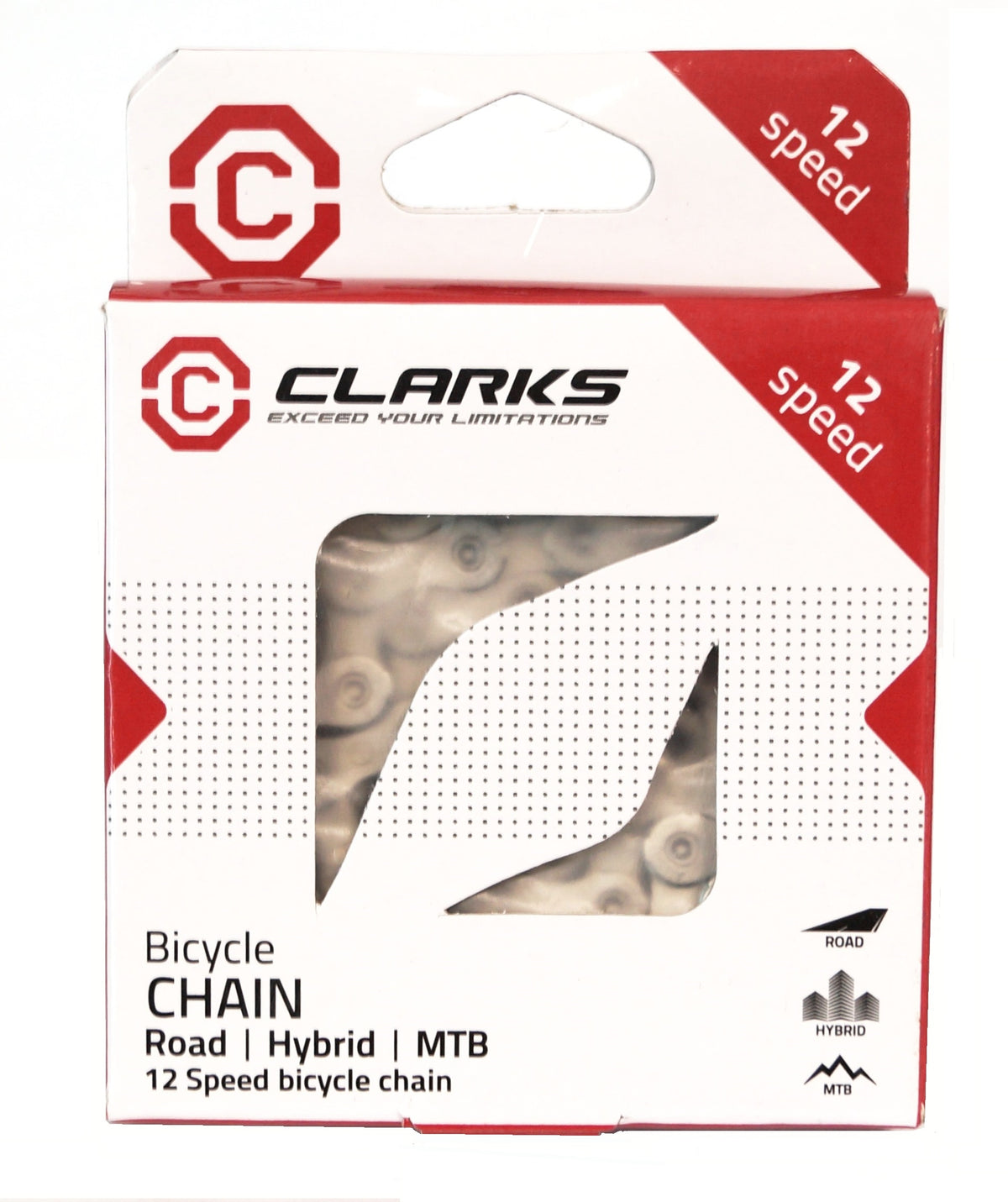 Clarks 12 speed bicycle chain, 116 links, silver, with connect link