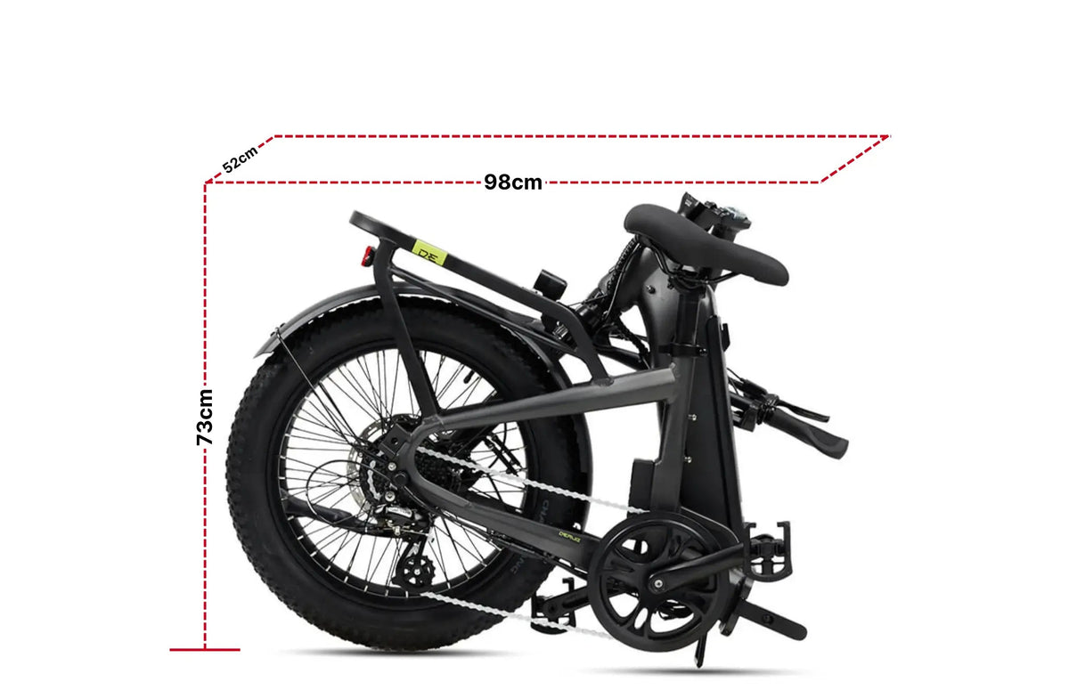 Ridewave Miniwave folding e-bike geometry and frame dimensions diagram