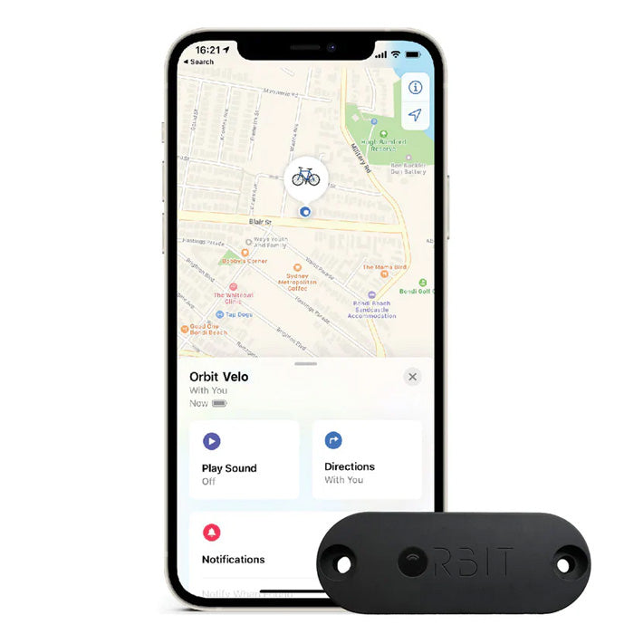 Orbit Velo Apple Find My bike tracker product shot