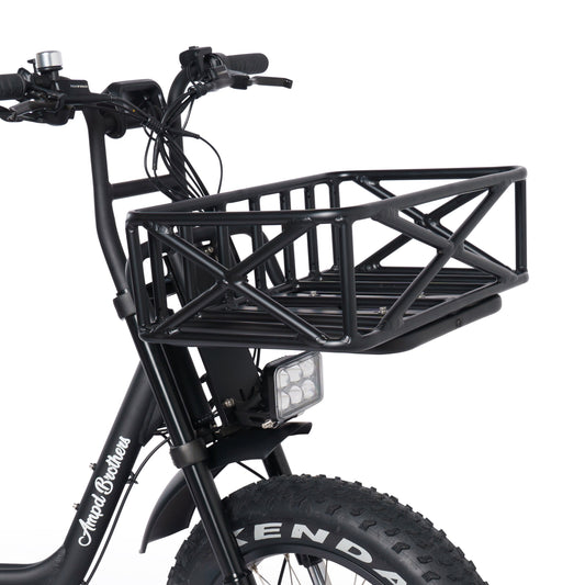 Ampd Bros ACE Front Cargo Rack and basket set on an ACE e-bike