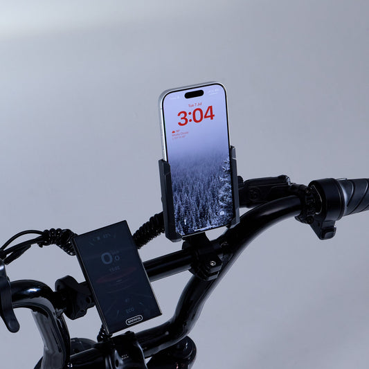 Fatboy Bang Bang handlebar phone holder mounted on an e-bike