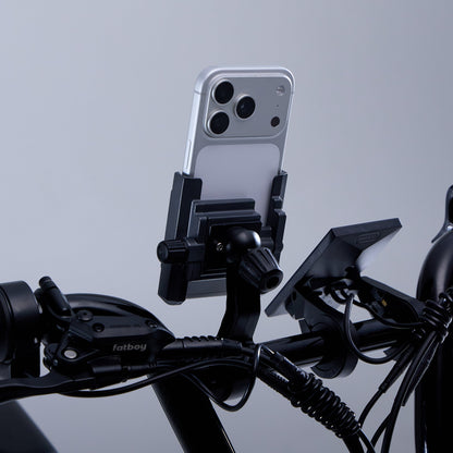 Fatboy Bang Bang phone holder on handlebars with phone fitted