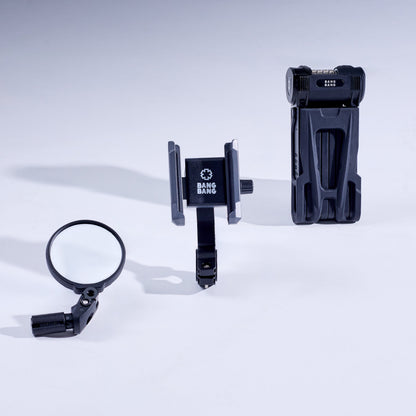 Fatboy Small Accessories Pack — mirror, phone holder and folding lock on a Fatboy e-bike