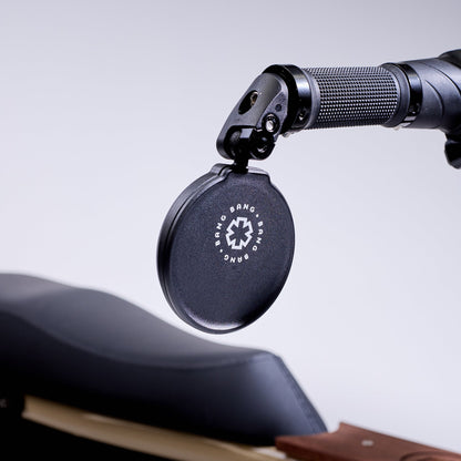 Fatboy Bang Bang handlebar mirror close-up showing adjustable arm