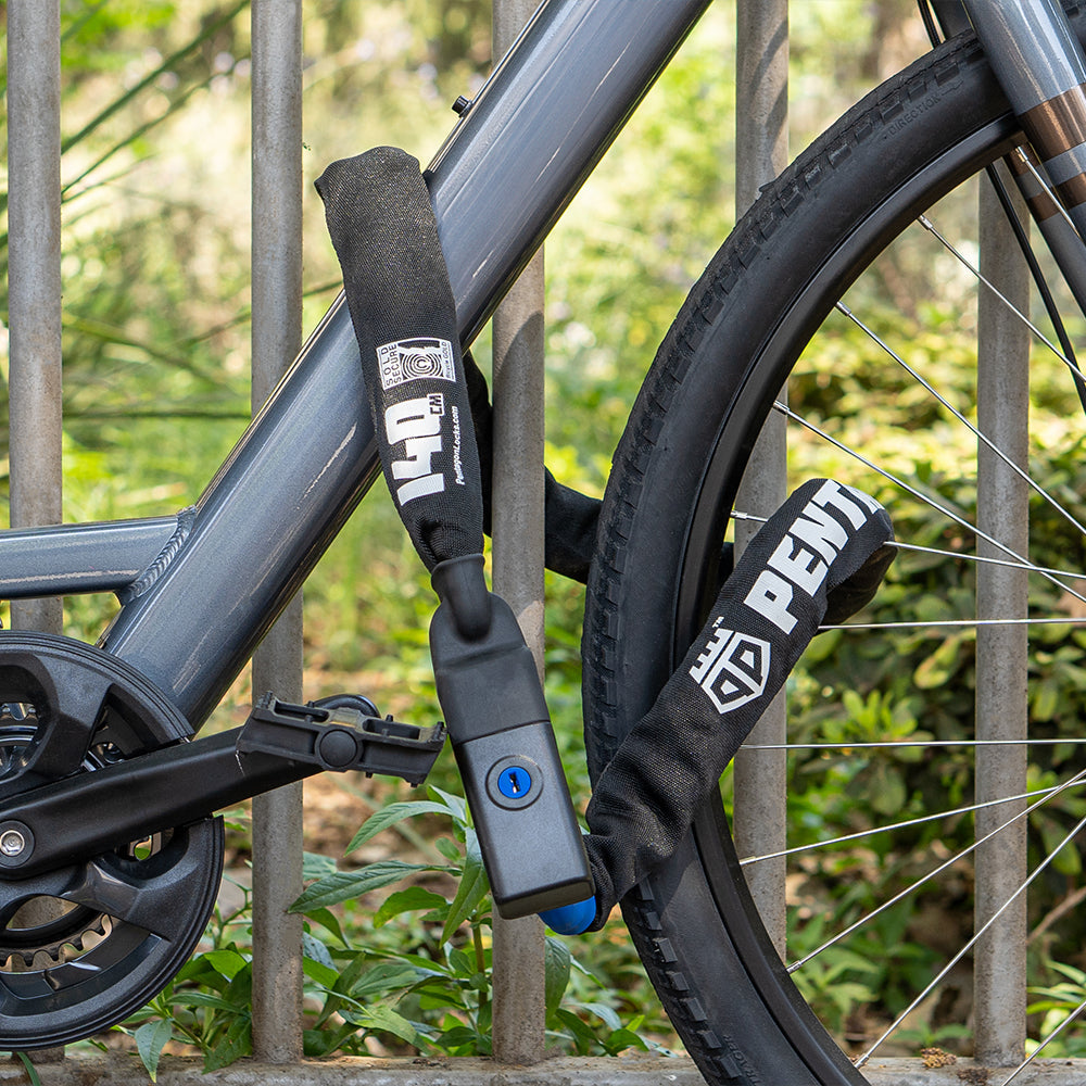 Pentagon Chain Lock 140cm secured around a bike frame