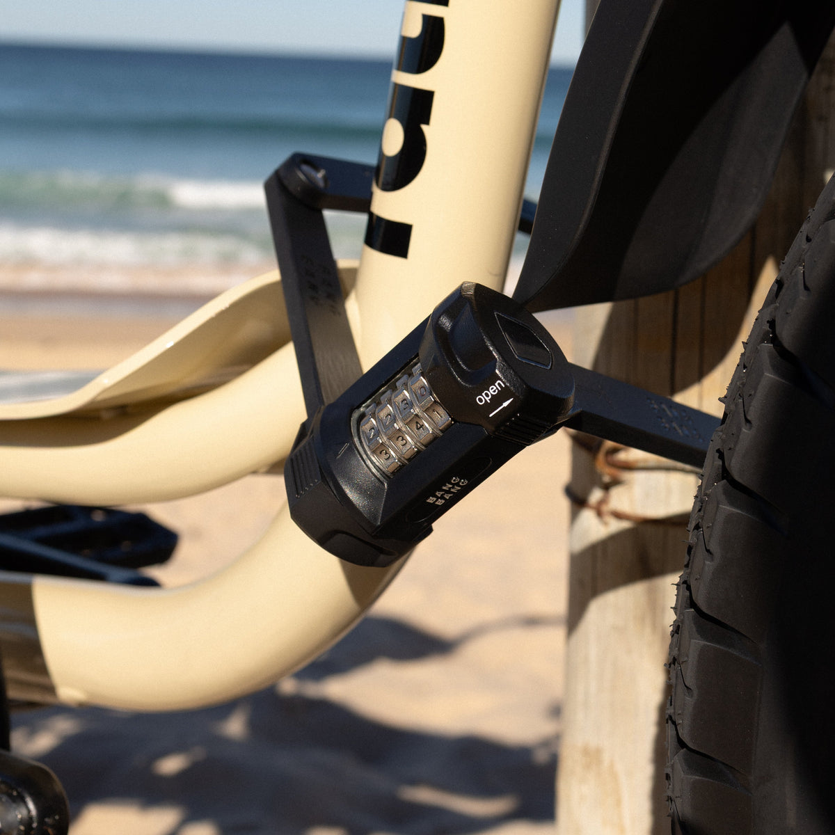Fatboy Bang Bang folding lock securing a fat tyre e-bike