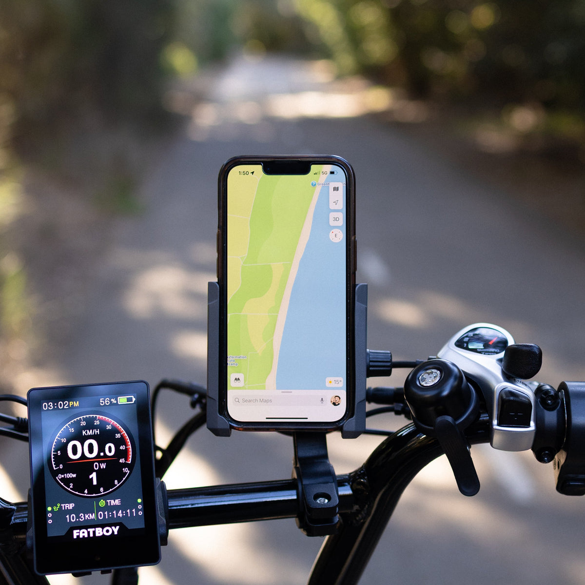 Fatboy Bang Bang phone holder close-up on a Fatboy e-bike