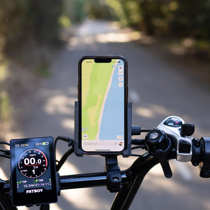 Fatboy Bang Bang phone holder close-up on a Fatboy e-bike