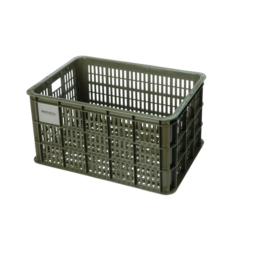 Basil Bicycle Crate L 40L in Moss Green recycled plastic