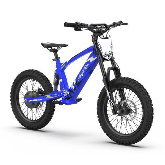 Ampd Bros EVO Racing 18 inch kids electric dirt bike in Blue Thunder