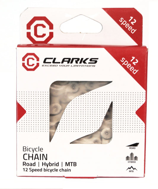 Clarks 12 speed bicycle chain, 116 links, silver, with connect link