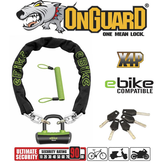 OnGuard Mastiff 8019E e-Bike Series chain lock, 110cm x 10mm with X4P U-lock | Grace & Pace Electric Bikes