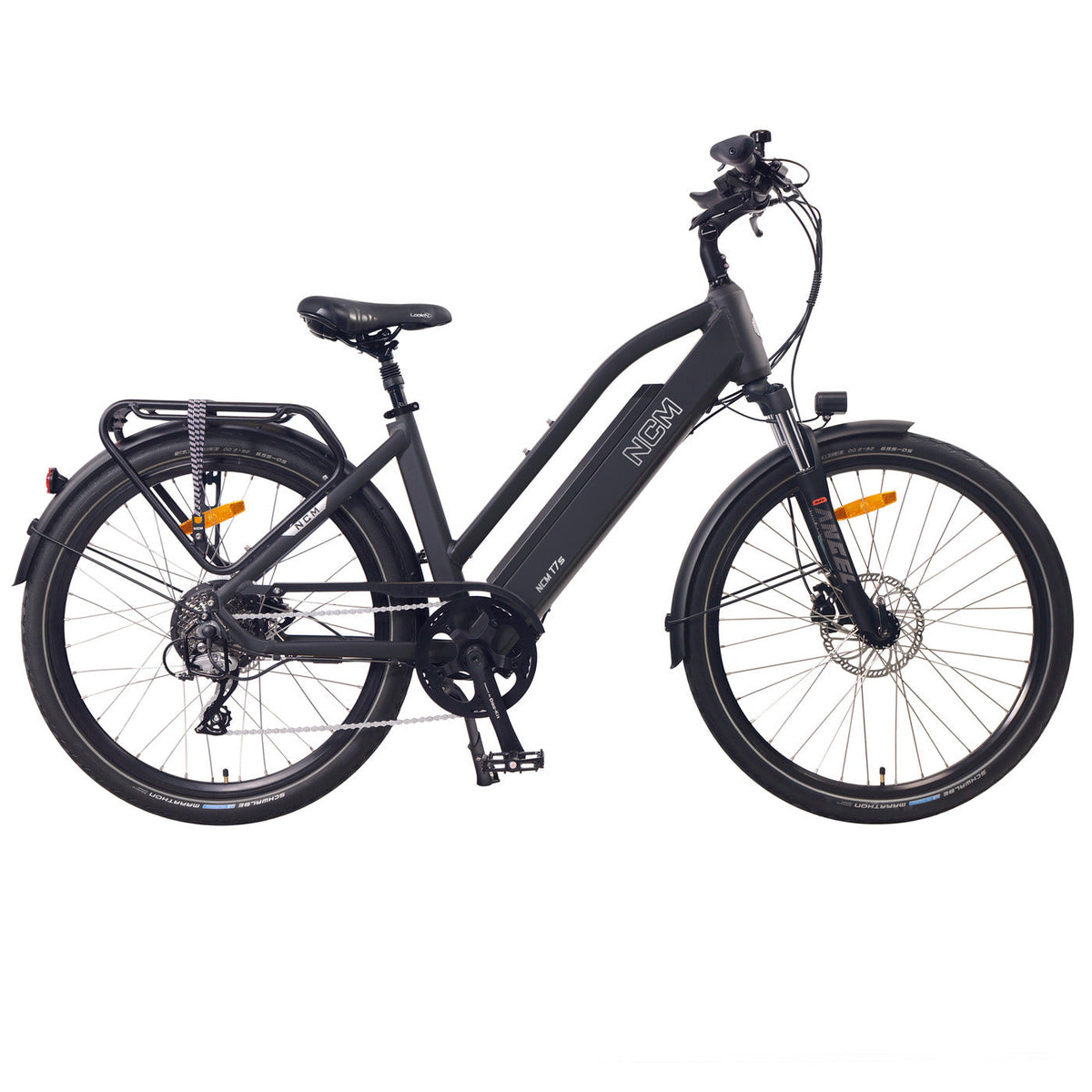 NCM T7S Step-Thru Trekking E-Bike - Black rear view