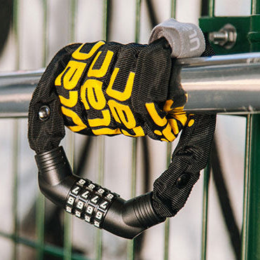 Ulac Street Fighter chain lock wrapped on a bike