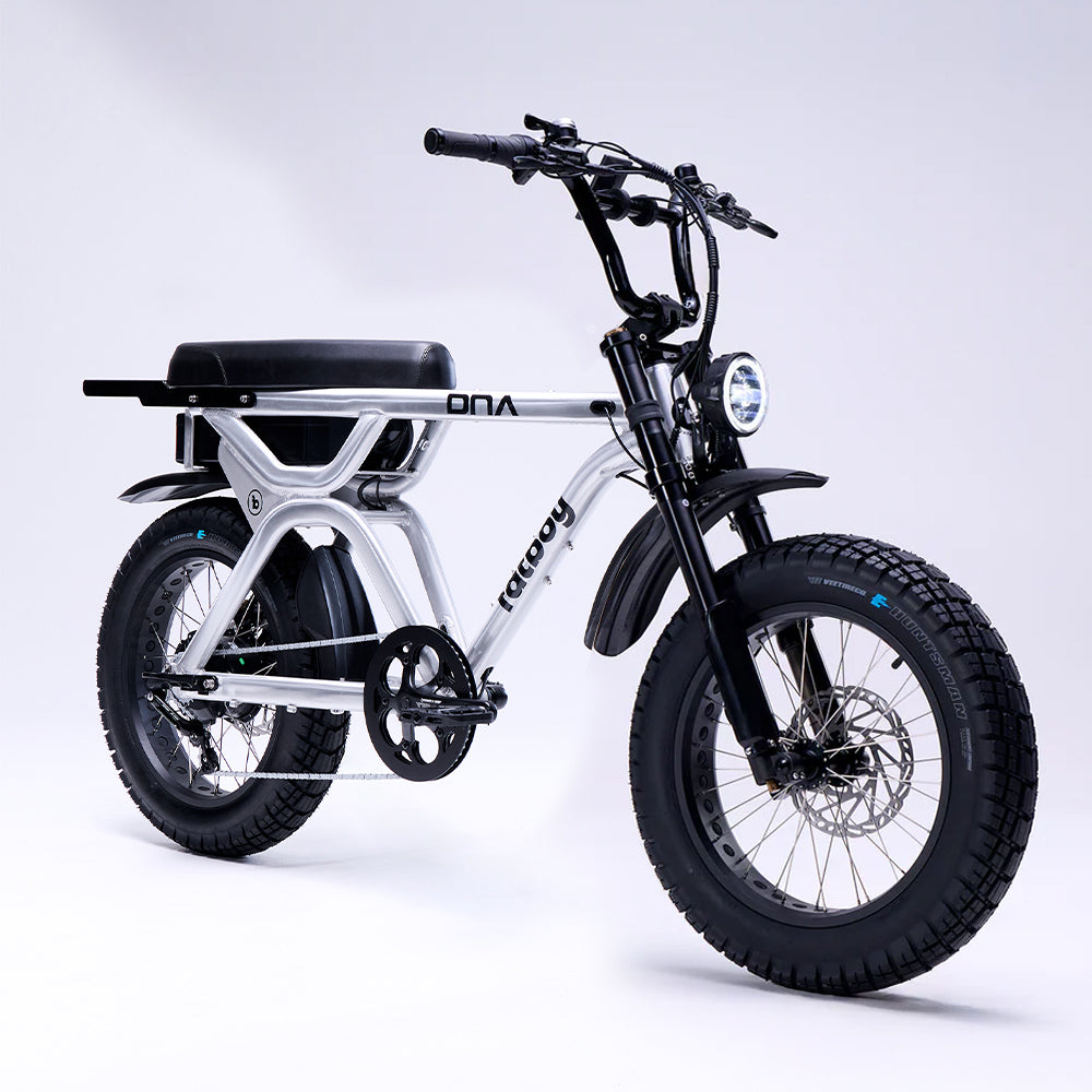 Fatboy DNA V3 Performance e-bike with V3 front suspension in Brushed Alloy