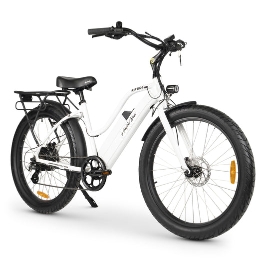 Ampd Bros Riptide-S 3 step-through beach cruiser e-bike in Ice White