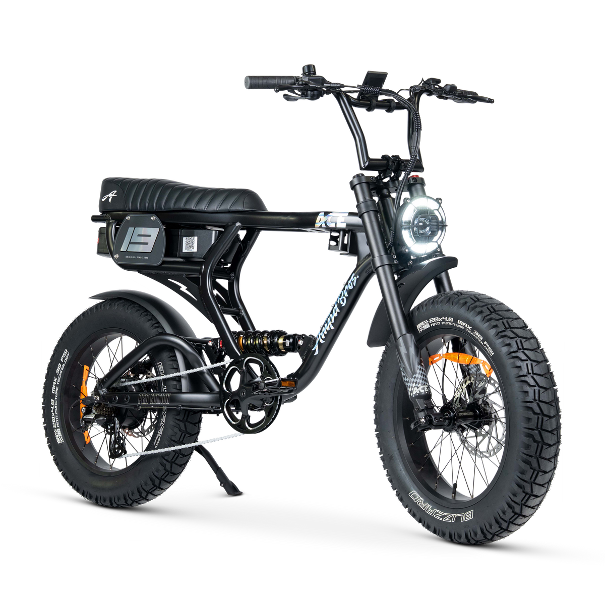 Ampd Bros ACE-X Pro step-over dual suspension e-bike in Matte Black