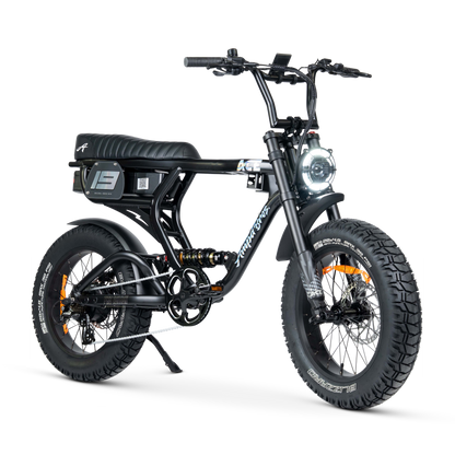 Ampd Bros ACE-X Pro step-over dual suspension e-bike in Matte Black