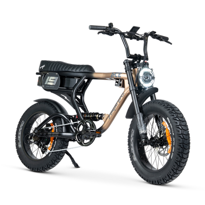 Ampd Bros ACE-X Pro step-over dual suspension e-bike in Bronze Eclipse