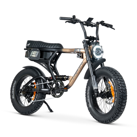 Ampd Bros ACE-X Pro step-over dual suspension e-bike in Bronze Eclipse