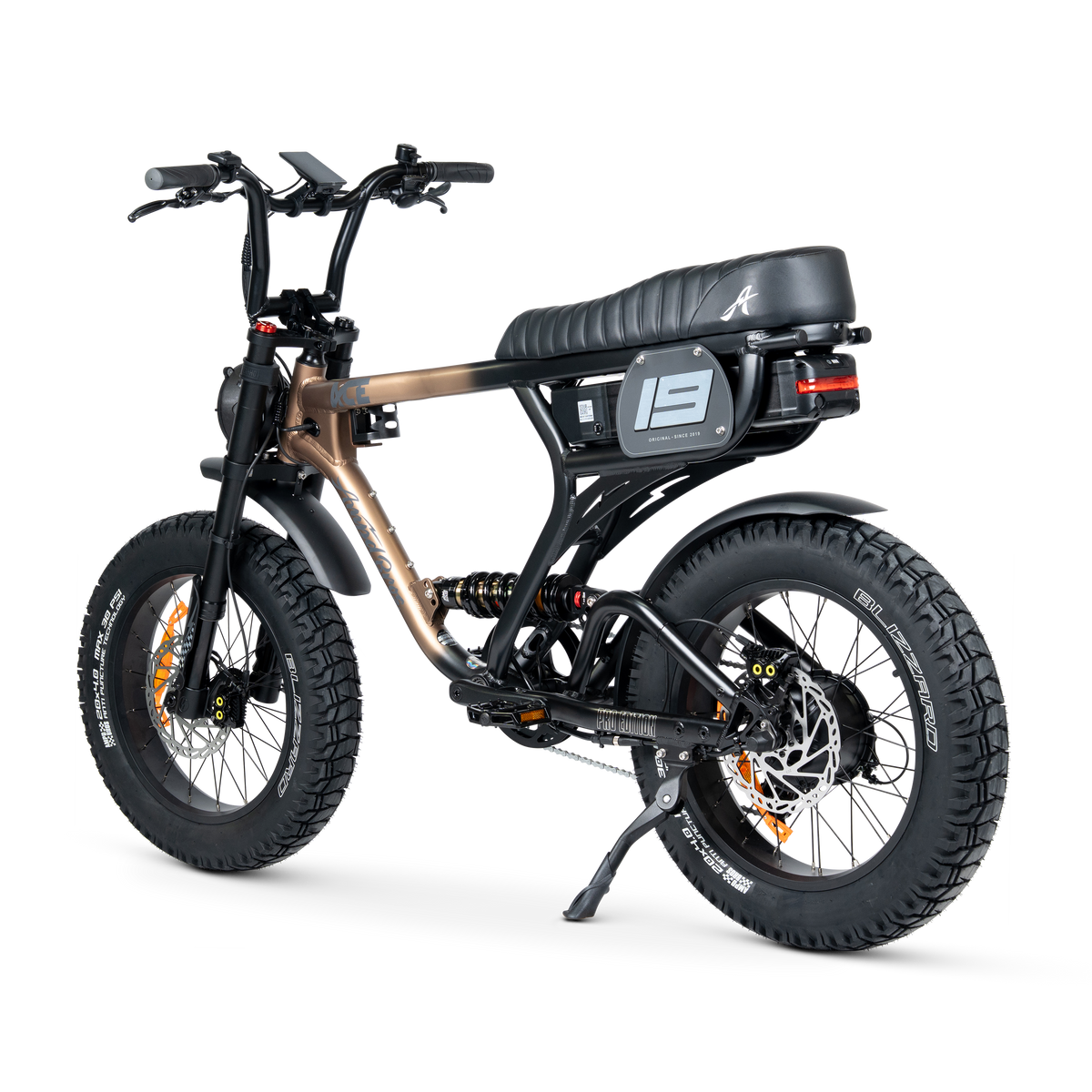 Ampd Bros ACE-X Pro dual suspension e-bike in Bronze Eclipse, rear view