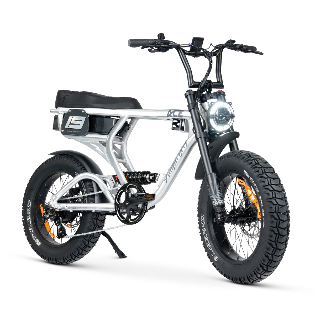Ampd Bros ACE-X Pro step-over dual suspension e-bike in Raw