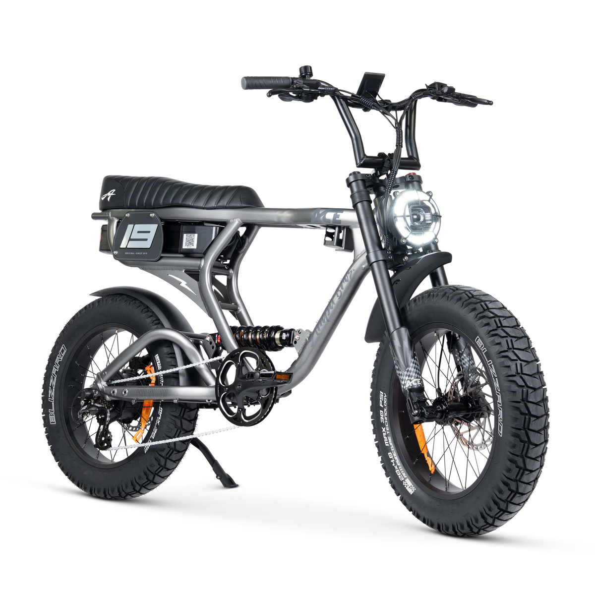 Ampd Bros ACE-X Pro step-over dual suspension e-bike in Matte Titanium