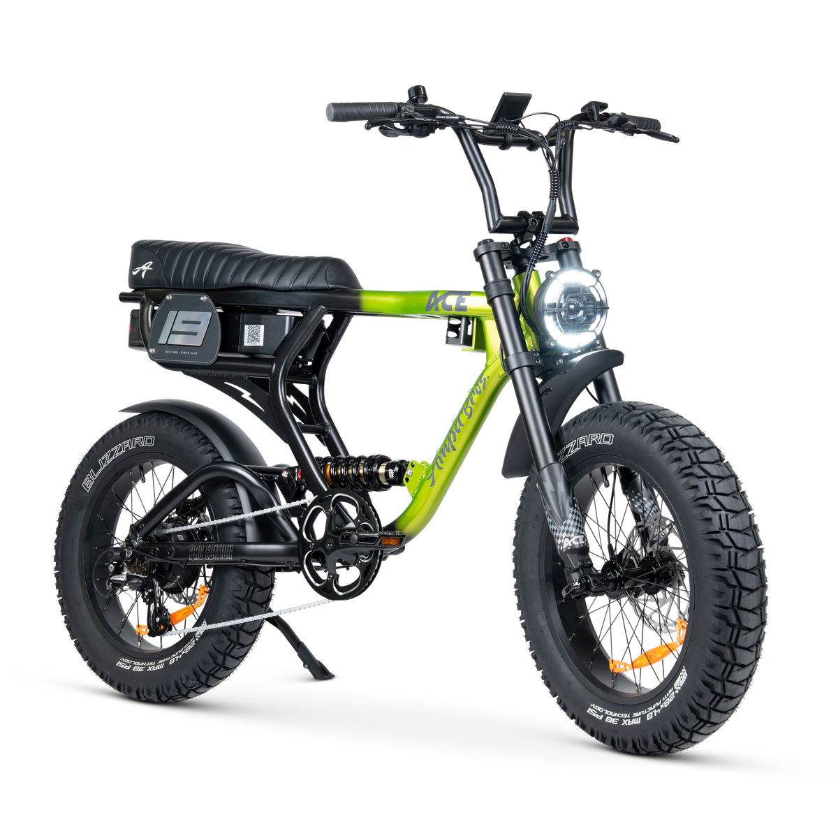 Ampd Bros ACE-X Pro step-over dual suspension e-bike in Jungle Eclipse