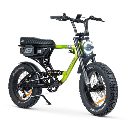 Ampd Bros ACE-X Pro step-over dual suspension e-bike in Jungle Eclipse
