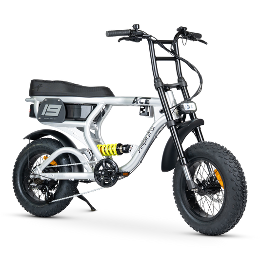 Ampd Bros ACE-X Mini Pro dual suspension e-bike in Matte Silver
