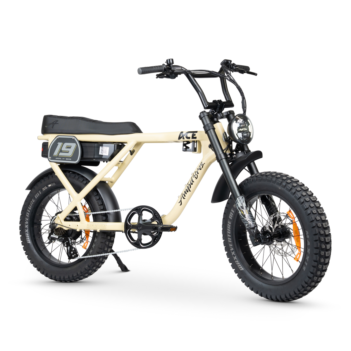 Ampd Bros ACE-X Adventure step-over fat tyre e-bike in Dune