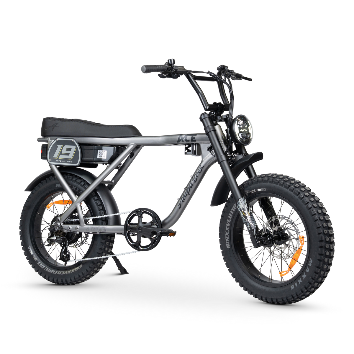 Ampd Bros ACE-X Adventure step-over fat tyre e-bike in Titanium