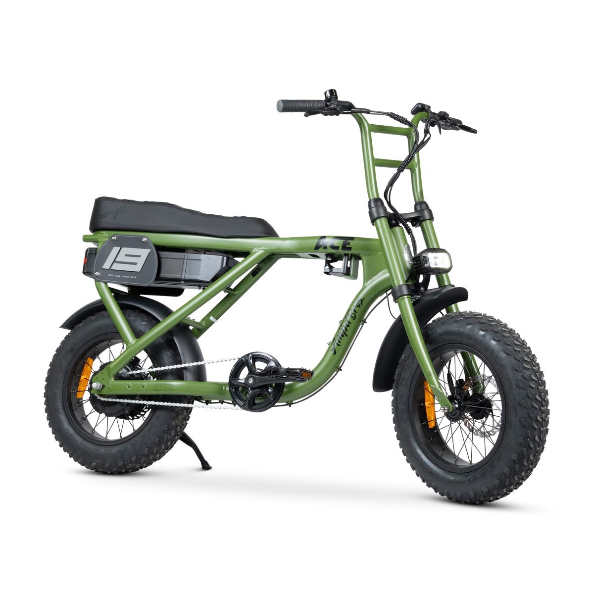 Ampd Bros ACE-X Mini step-over compact fat tyre e-bike in Combat Green