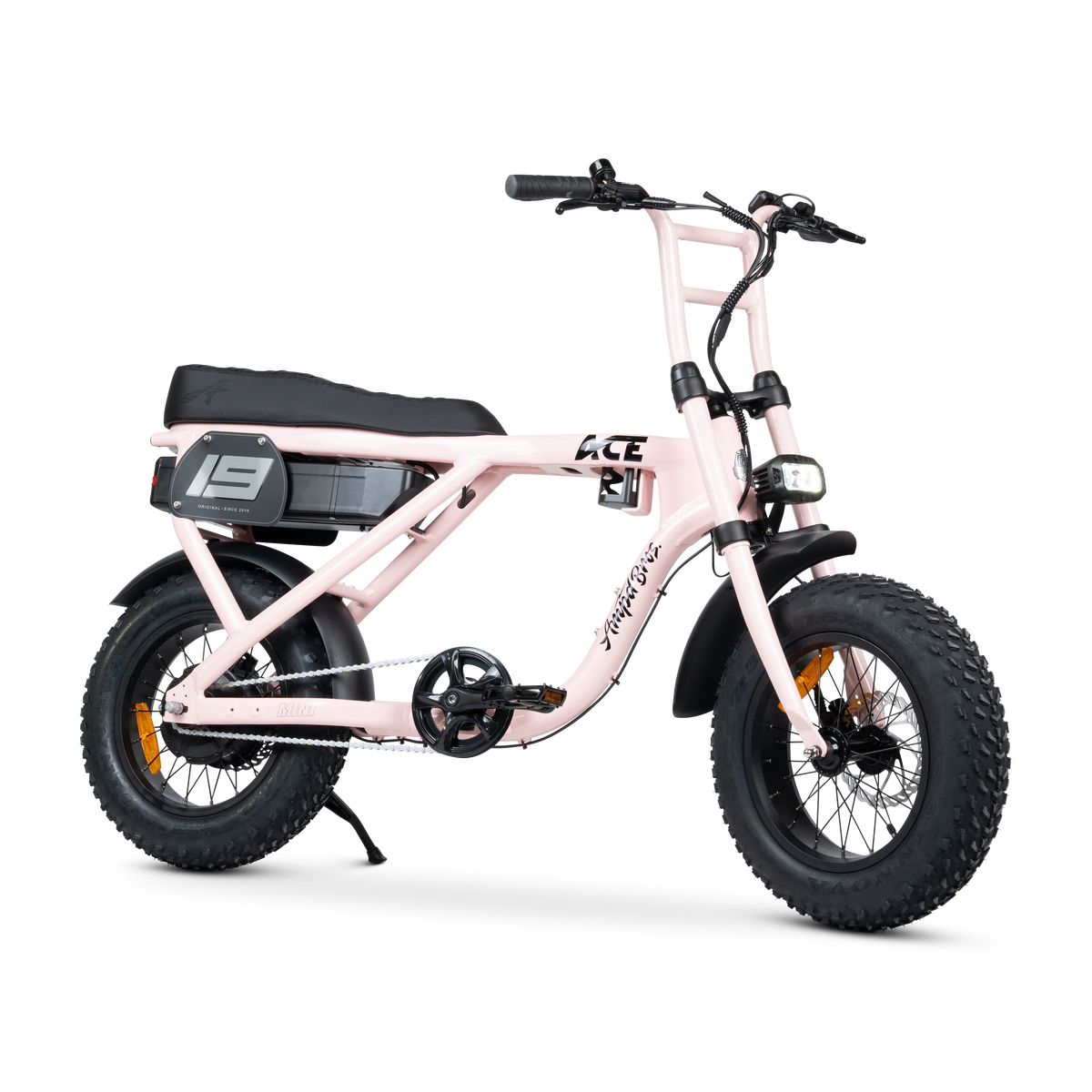 Ampd Bros ACE-X Mini step-over compact fat tyre e-bike in Pale Pink