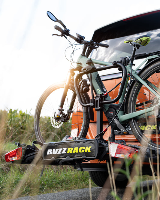 Buzzrack Scorpion PRO 2 loaded with two e-bikes on vehicle
