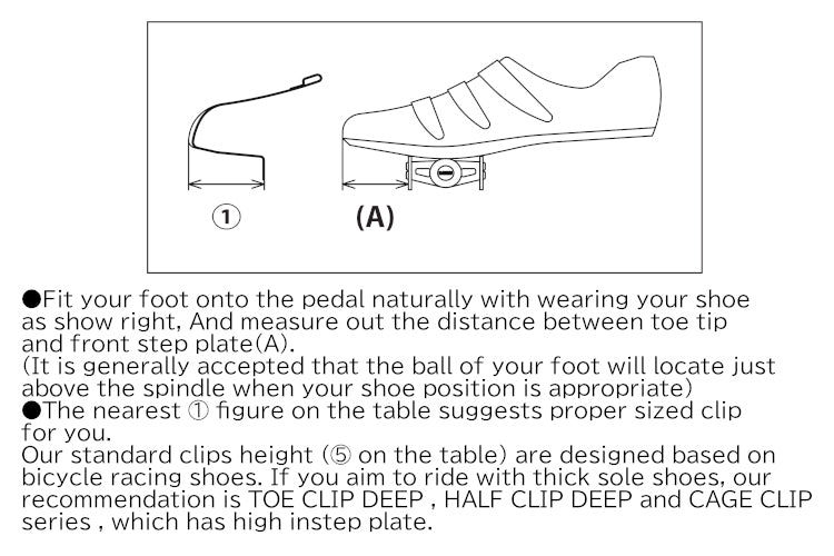MKS guide to selecting the correct toe clip size for your shoe