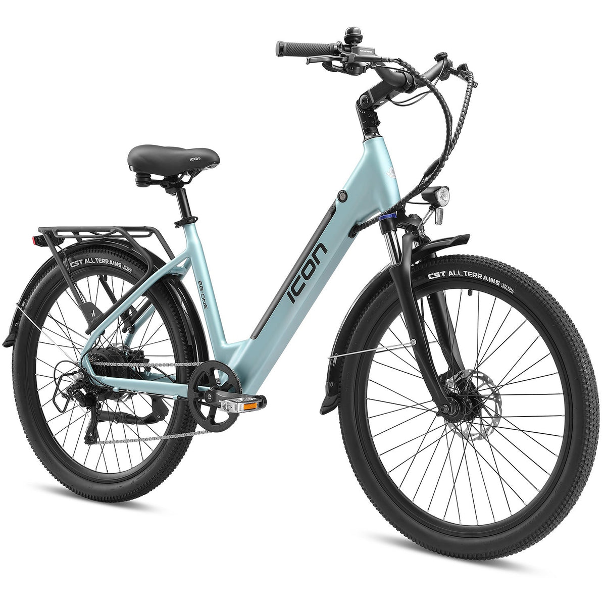 Icon EB-One Step Through electric bike in Glacier Mint, side view