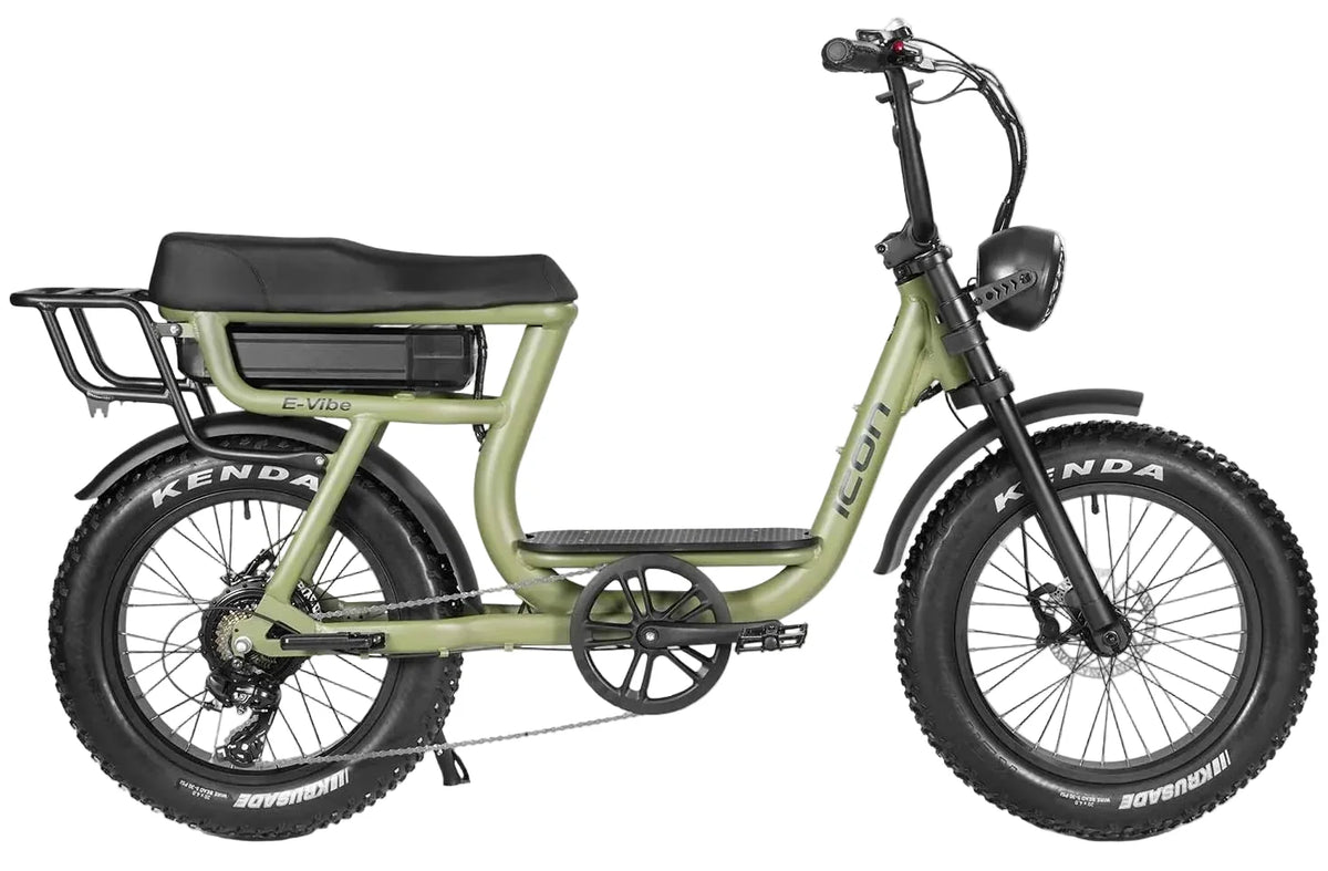 Icon E-Vibe fat tyre electric bike in Army Green, view 2