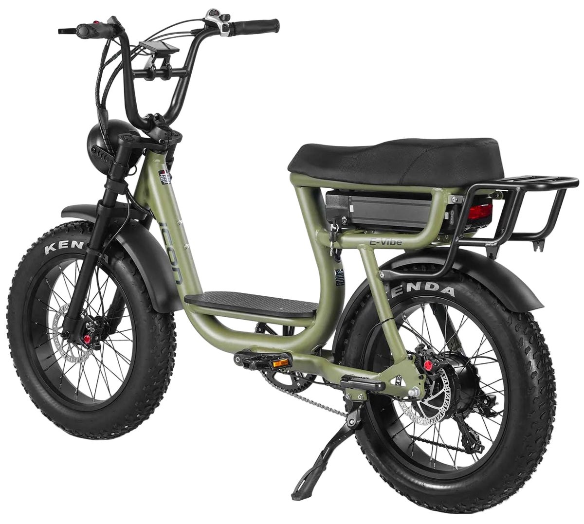 Icon E-Vibe fat tyre electric bike in Army Green, view 3