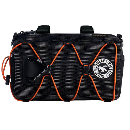 Ulac Coursier Verve X black handlebar bag front view with Spyder Klip