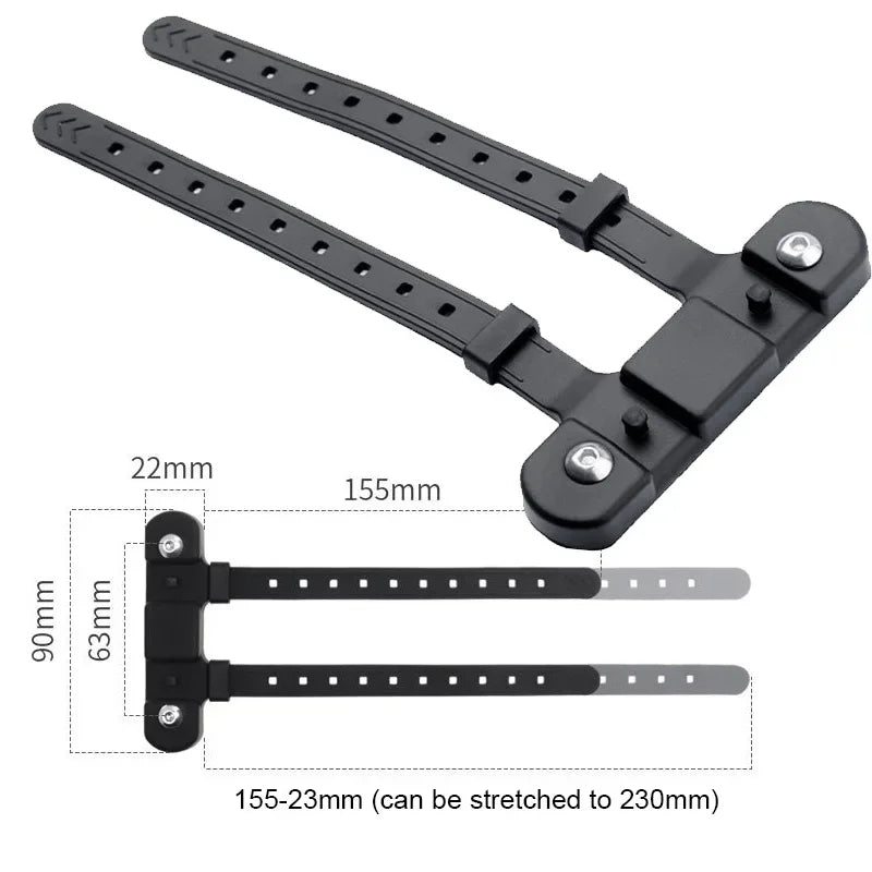 Strap-on bottle cage mount dimensions – straps stretch from 155 mm to 230 mm