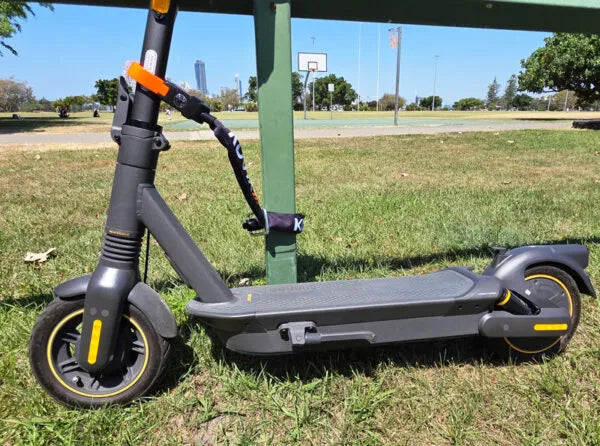 Kovix Scorpion alarm chain lock in use | Grace & Pace Electric Bikes