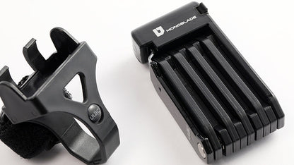 Ulac Monoblade folding lock securing a bike