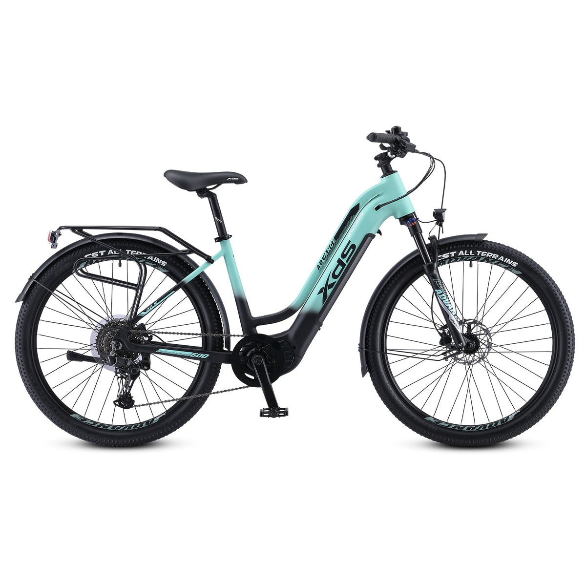 XDS Advance 600 Step-Thru Electric Bike Black / Green side view