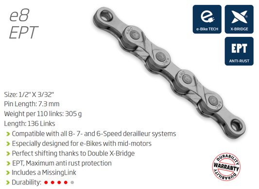 KMC E8 Turbo EPT 8-speed e-bike chain 136 links