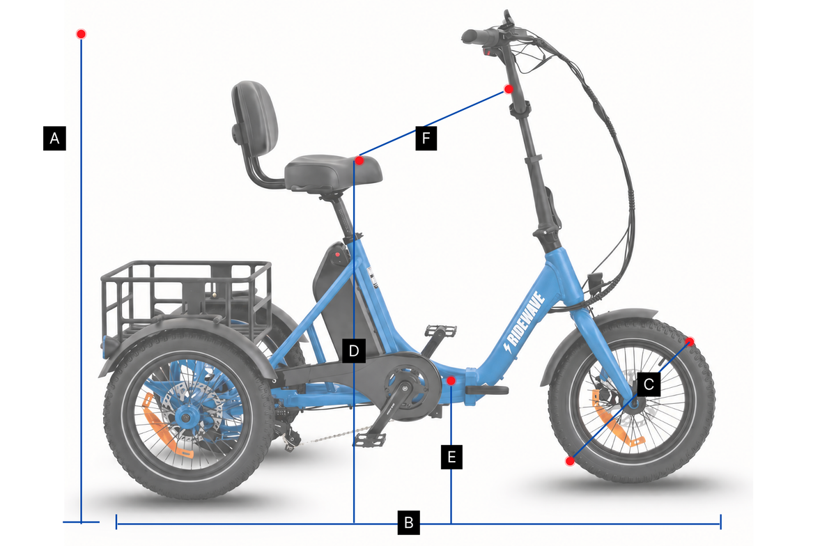 Ridewave Koala electric trike dimensions diagram