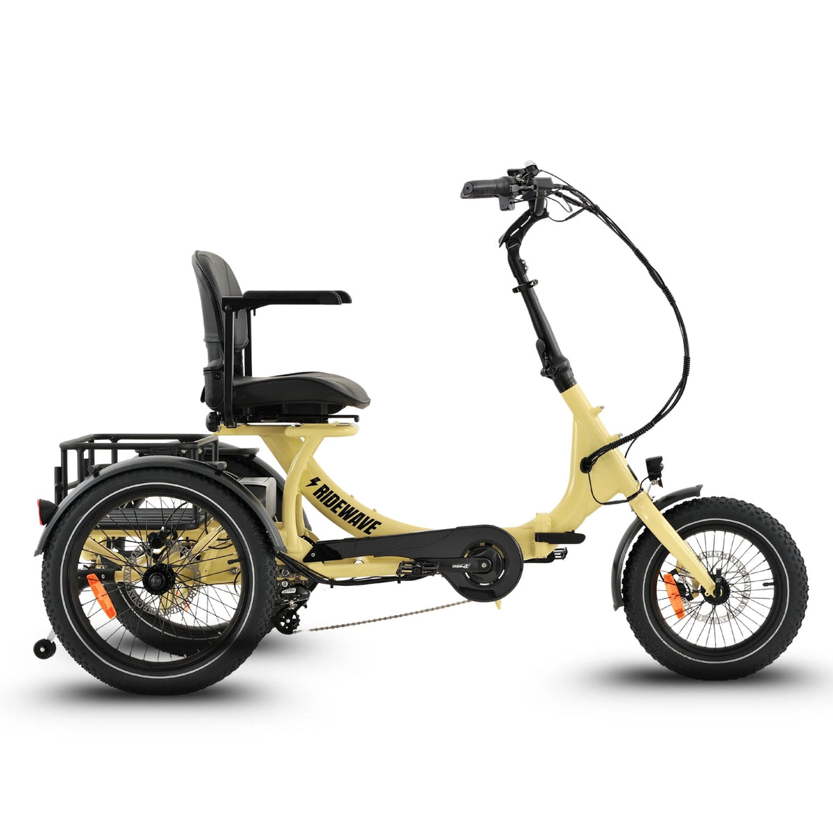 Ridewave Platypus folding electric trike in cream, side view