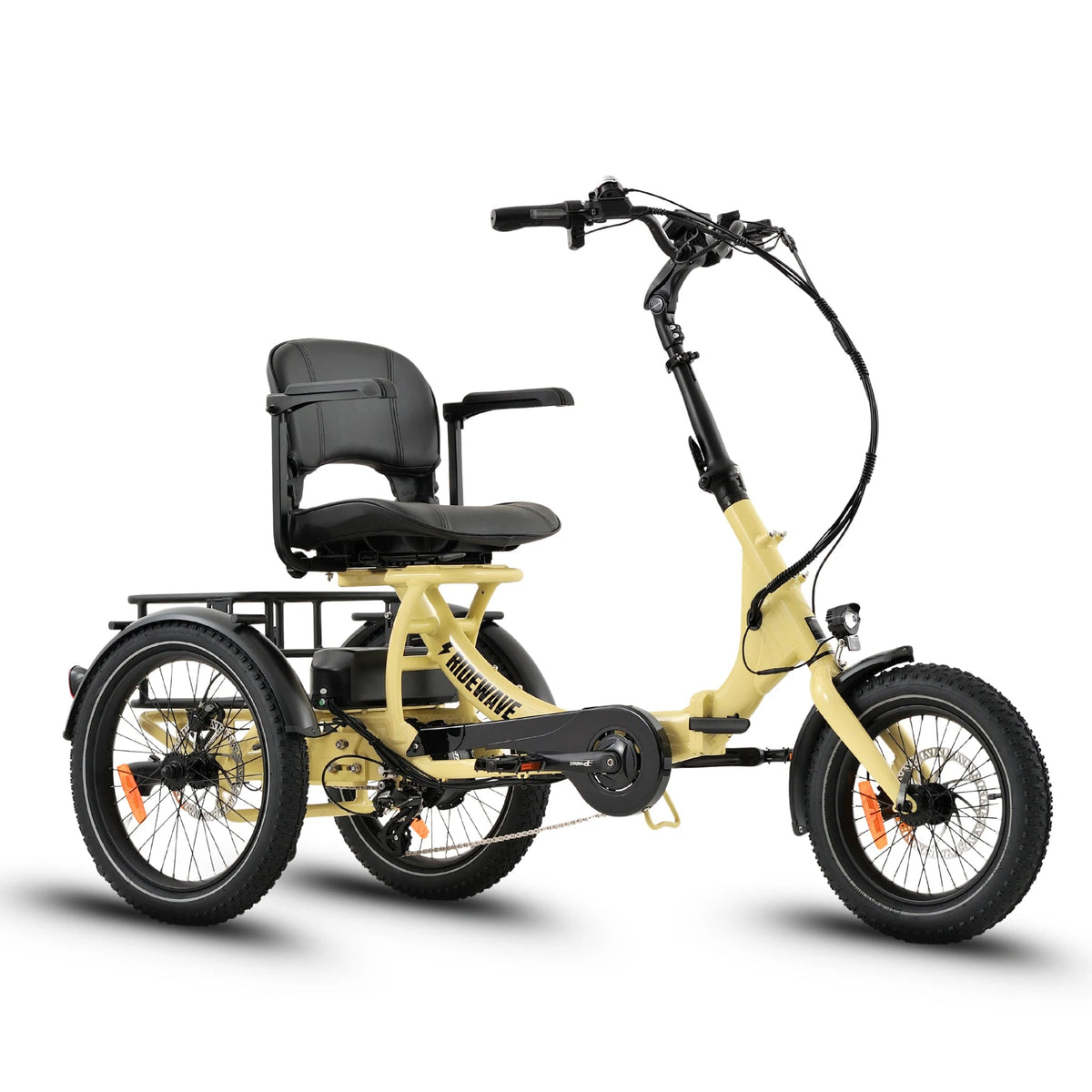 Ridewave Platypus electric trike cream, three-quarter view