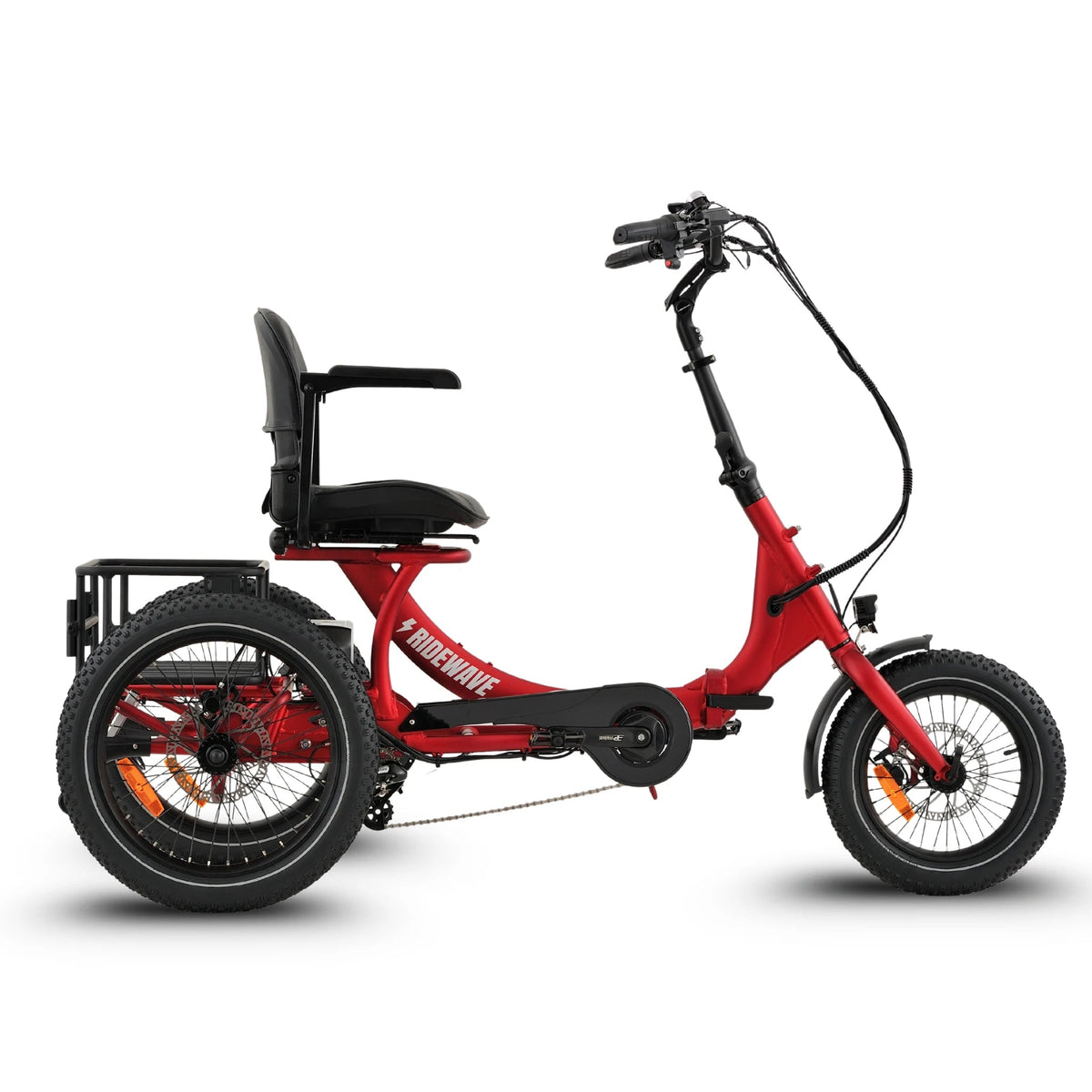 Ridewave Platypus folding electric trike in red, side view