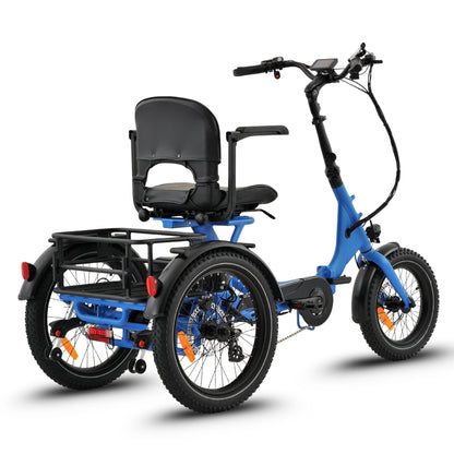 Ridewave Platypus electric trike sky blue, three-quarter front view